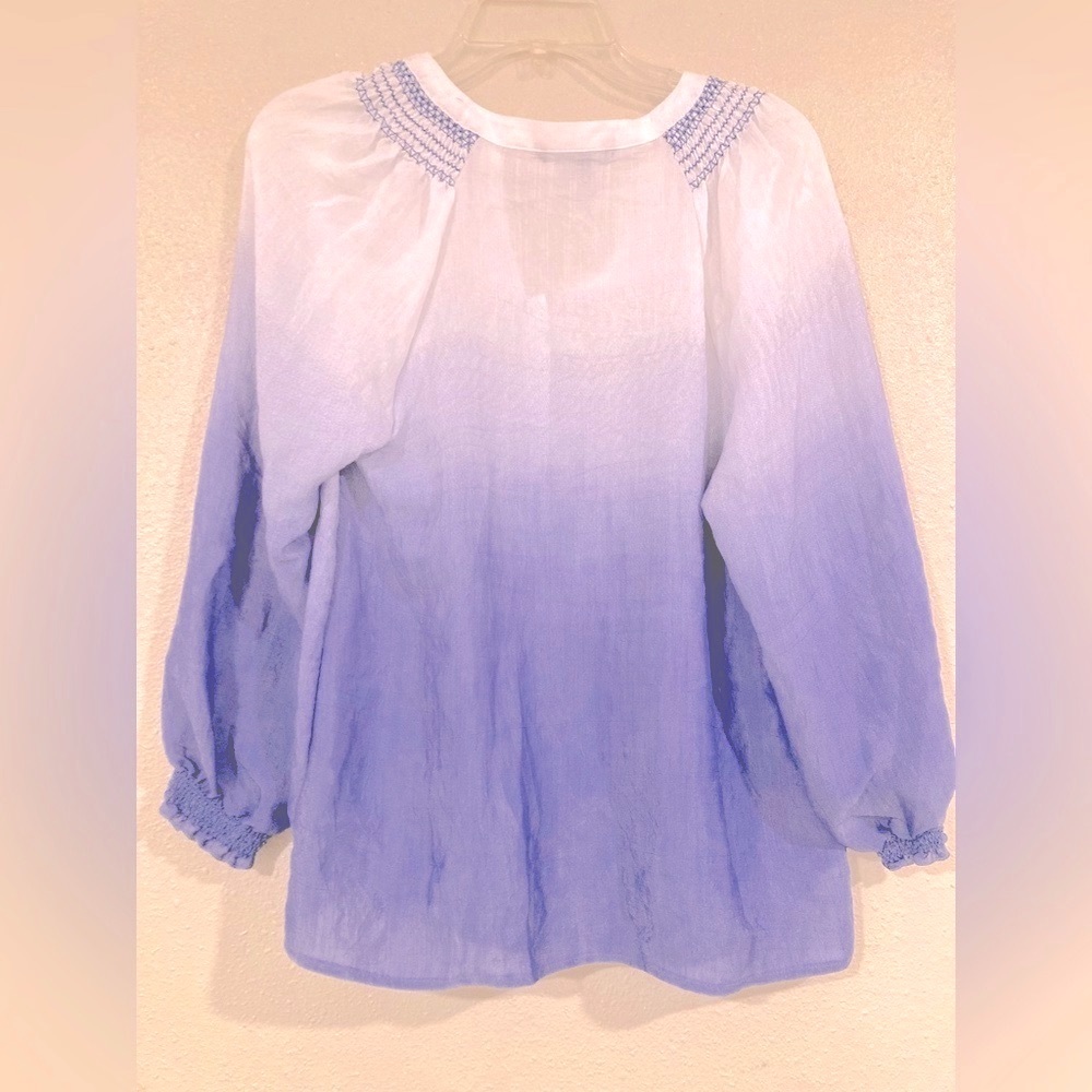 Zac & Rachel ocean blue purple boho peasant blouse - Picture 2 of 4